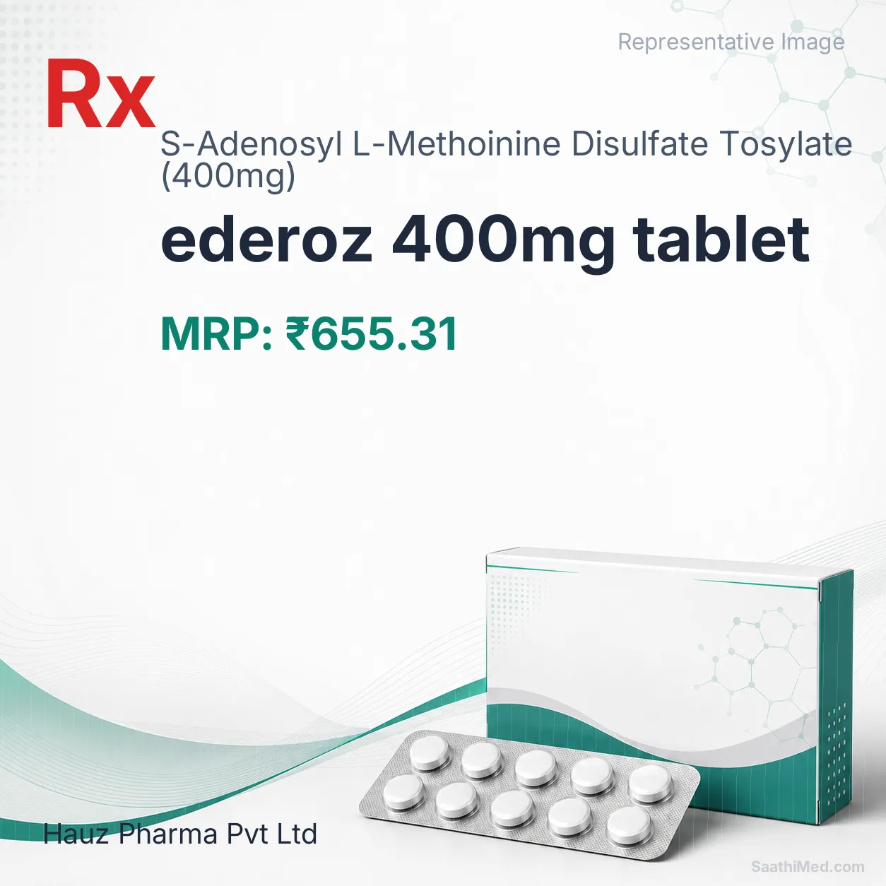 ederoz 400mg tablet Allopathy (S-Adenosyl L-Methoinine Disulfate Tosylate (400mg)) - Uses in Hindi, Side Effects, Substitutes & Price in India