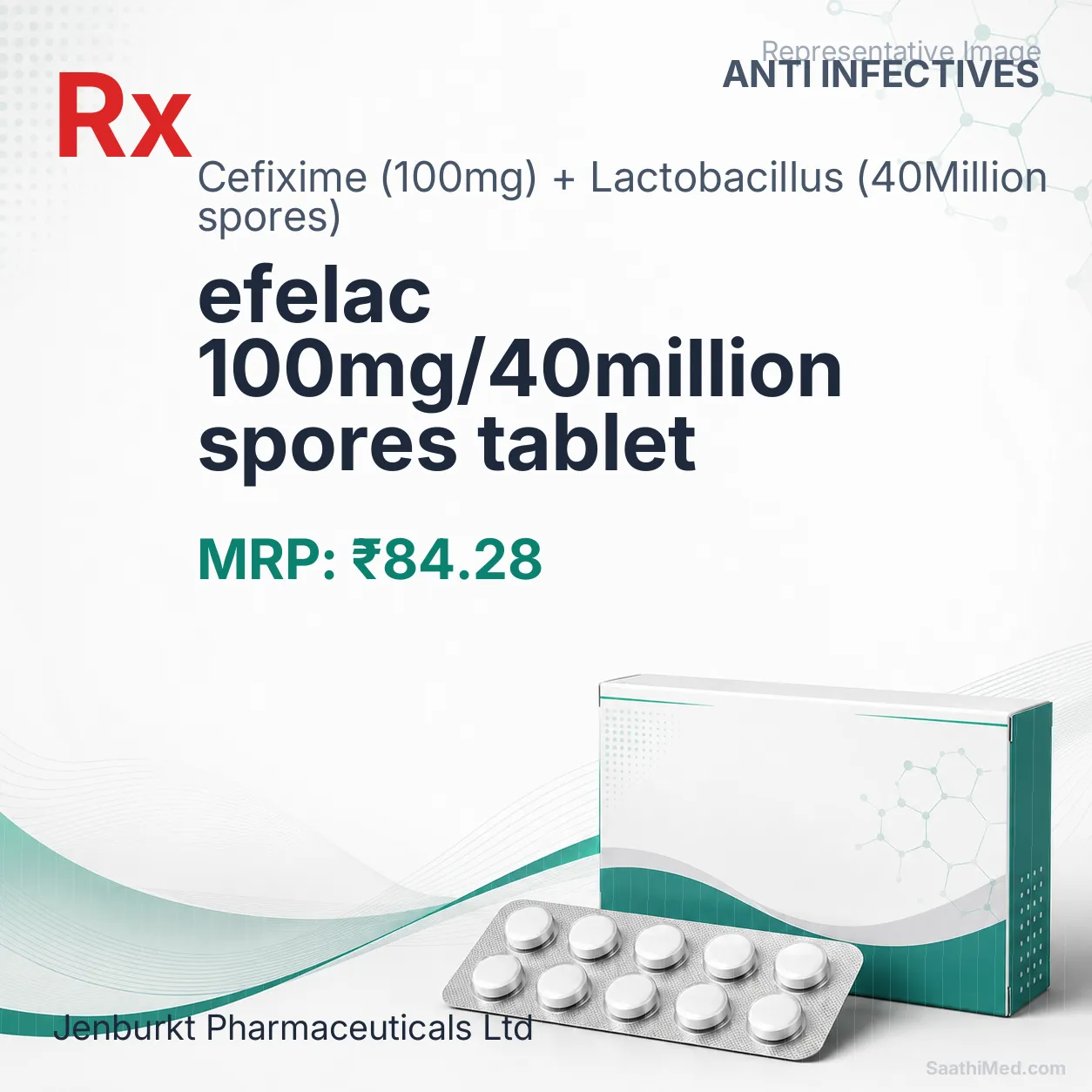 efelac 100mg/40million spores tablet Allopathy (Cefixime (100mg)) - Uses in Hindi, Side Effects, Substitutes & Price in India