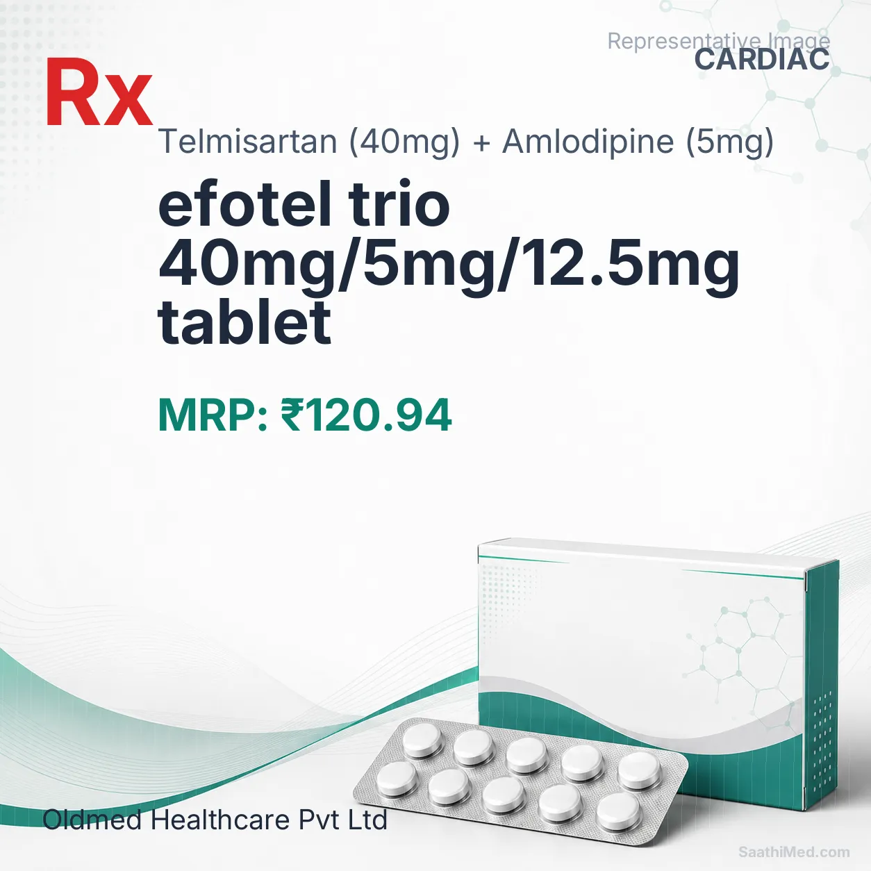 efotel trio 40mg/5mg/12.5mg tablet Allopathy (Telmisartan (40mg)) - Uses in Hindi, Side Effects, Substitutes & Price in India