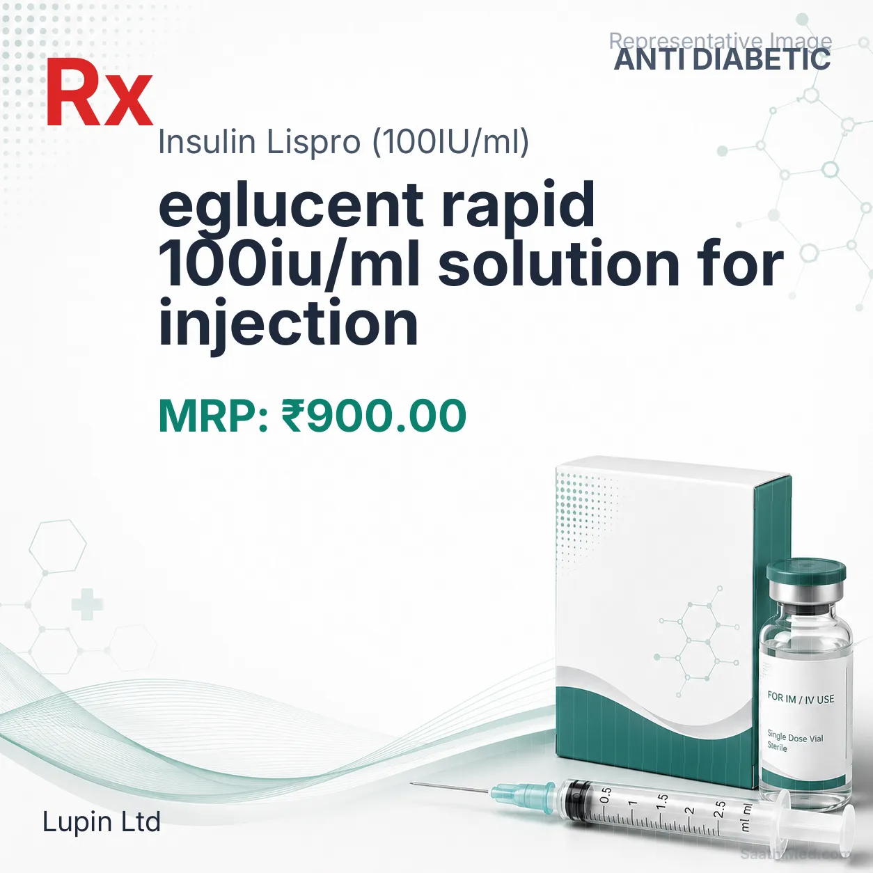 eglucent rapid 100iu/ml solution for injection Allopathy (Insulin Lispro (100IU/ml)) - Uses in Hindi, Side Effects, Substitutes & Price in India