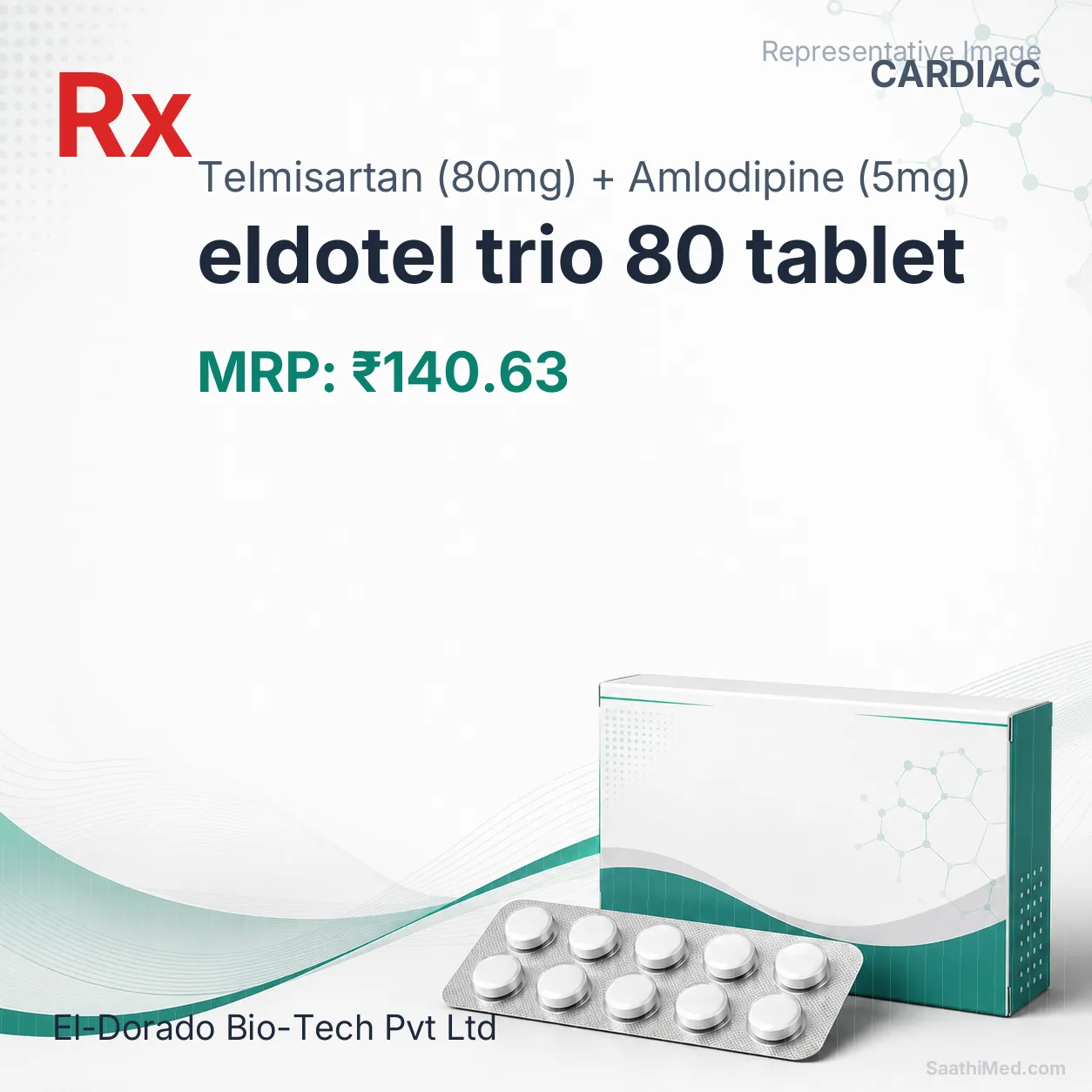 eldotel trio 80 tablet Allopathy (Telmisartan (80mg)) - Uses in Hindi, Side Effects, Substitutes & Price in India