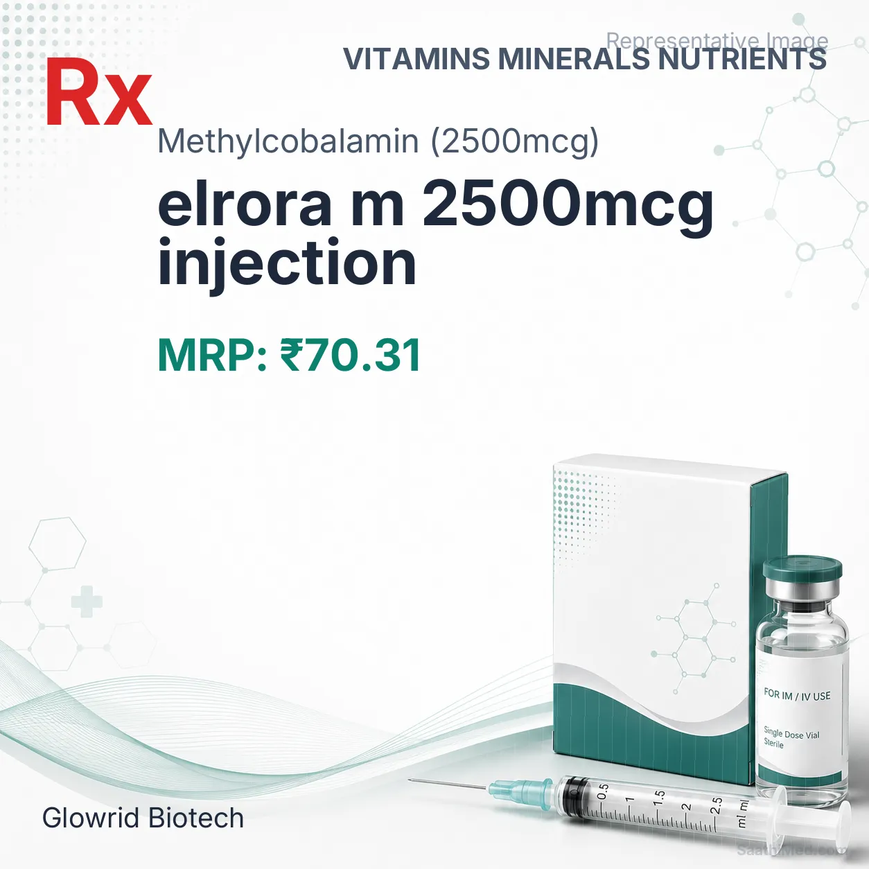 elrora m 2500mcg injection Allopathy (Methylcobalamin (2500mcg)) - Uses in Hindi, Side Effects, Substitutes & Price in India