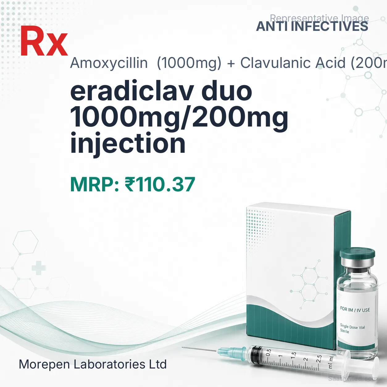 eradiclav duo 1000mg/200mg injection Allopathy (Amoxycillin (1000mg)) - Uses in Hindi, Side Effects, Substitutes & Price in India