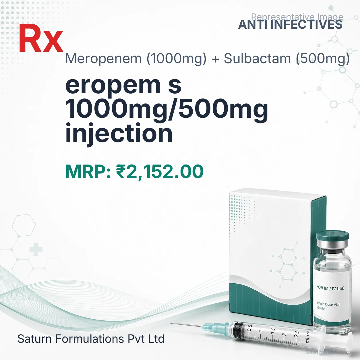 eropem s 1000mg/500mg injection Allopathy (Meropenem (1000mg)) - Uses in Hindi, Side Effects, Substitutes & Price in India