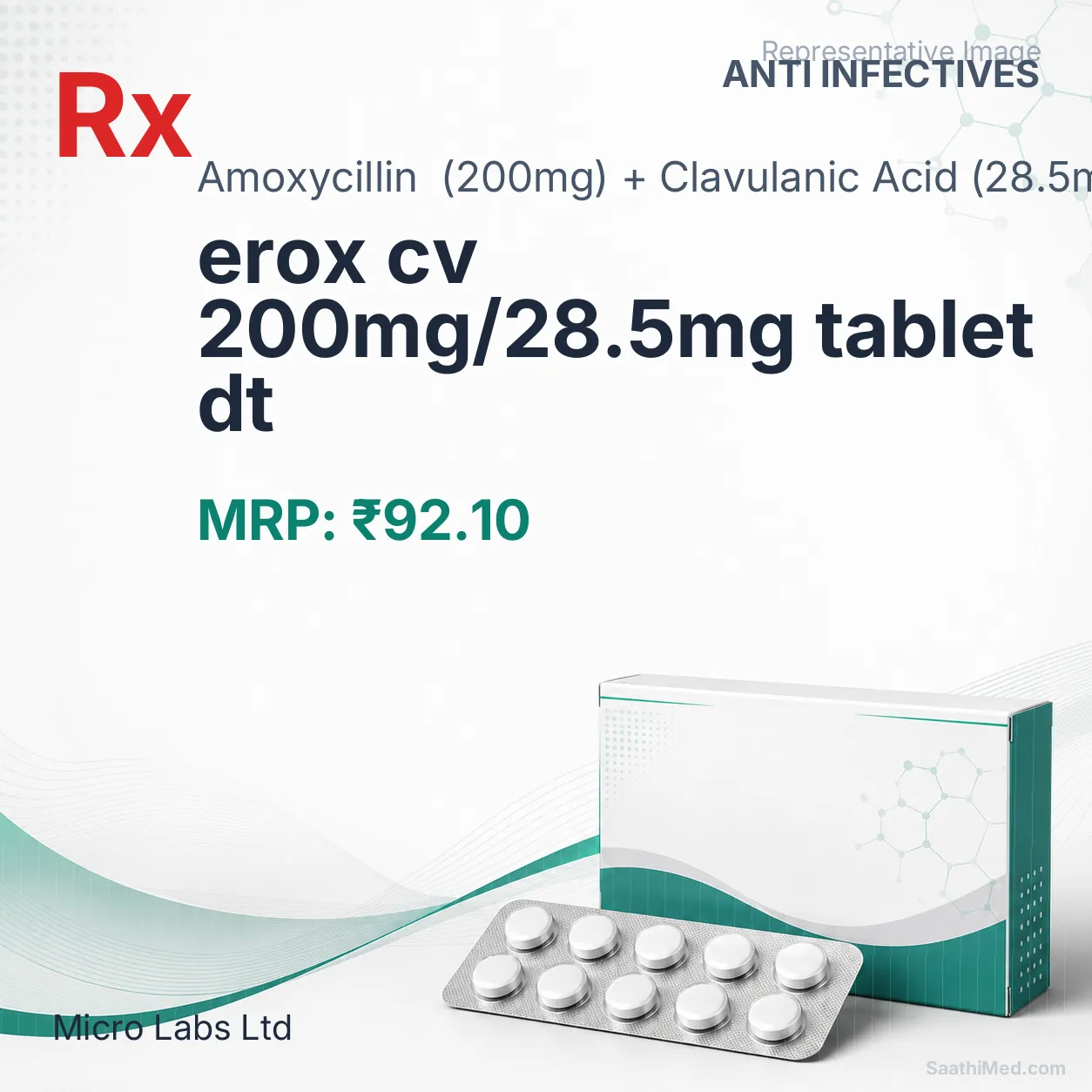 erox cv 200mg/28.5mg tablet dt Allopathy (Amoxycillin (200mg)) - Uses in Hindi, Side Effects, Substitutes & Price in India