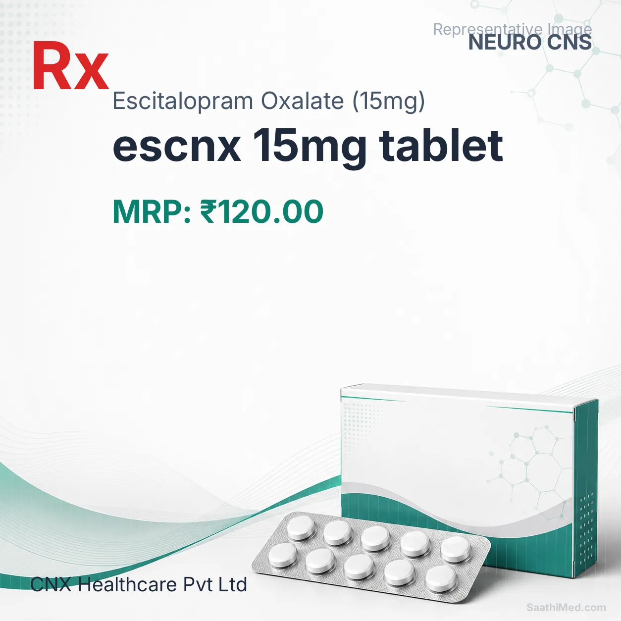 escnx 15mg tablet Allopathy (Escitalopram Oxalate (15mg)) - Uses in Hindi, Side Effects, Substitutes & Price in India