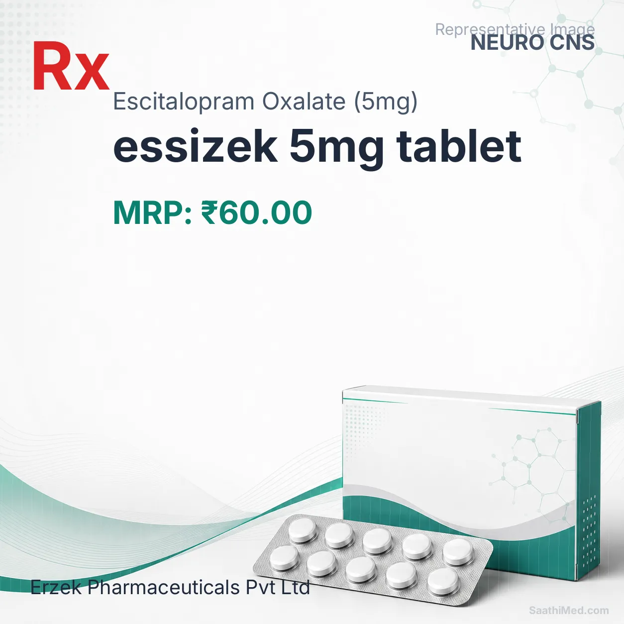 essizek 5mg tablet Allopathy (Escitalopram Oxalate (5mg)) - Uses in Hindi, Side Effects, Substitutes & Price in India
