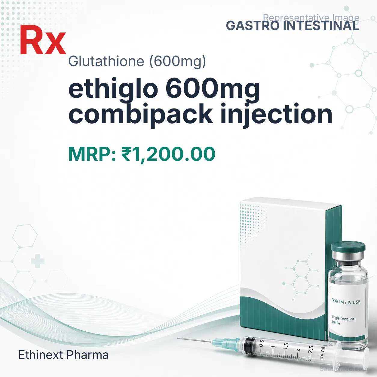 ethiglo 600mg combipack injection Allopathy (Glutathione (600mg)) - Uses in Hindi, Side Effects, Substitutes & Price in India