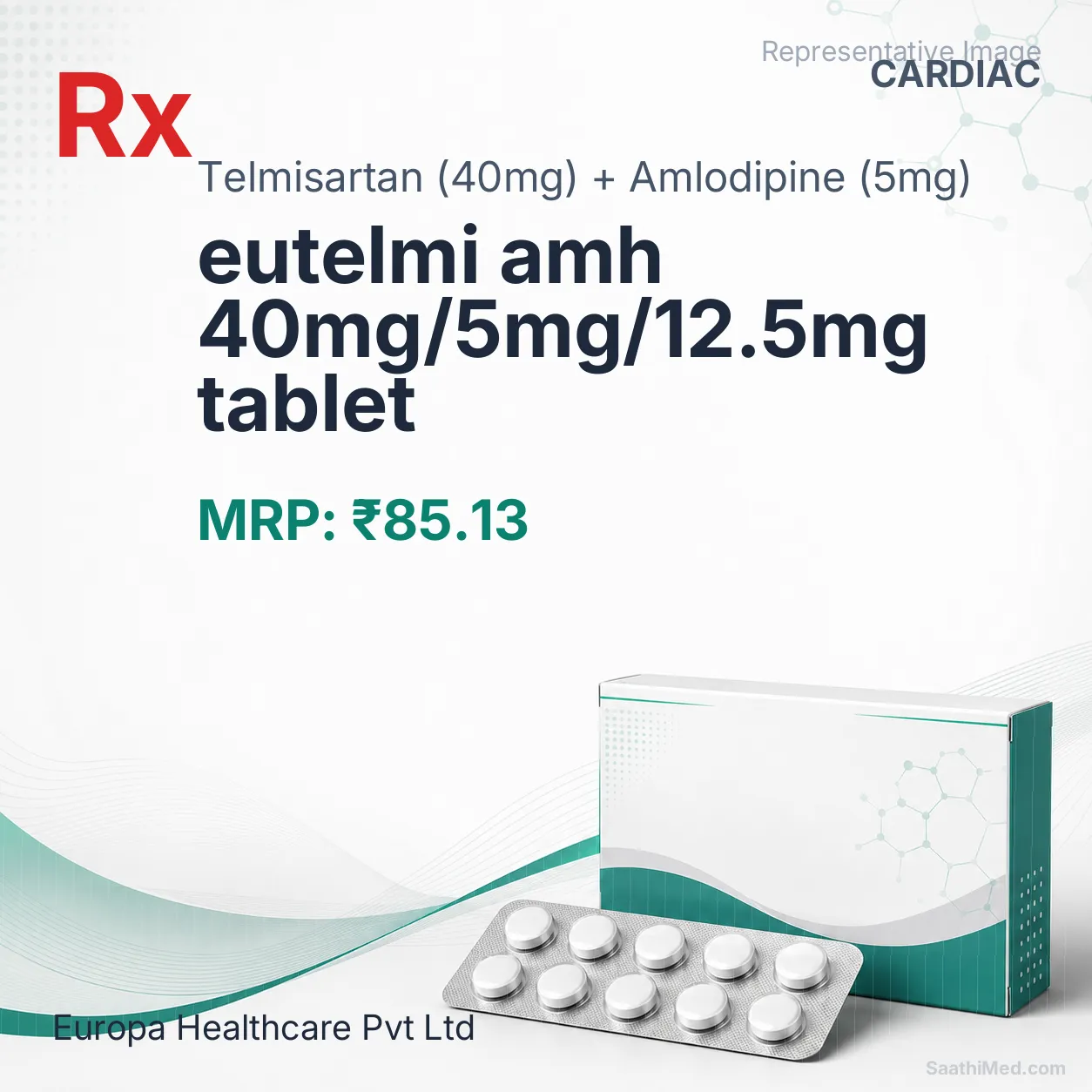 eutelmi amh 40mg/5mg/12.5mg tablet Allopathy (Telmisartan (40mg)) - Uses in Hindi, Side Effects, Substitutes & Price in India