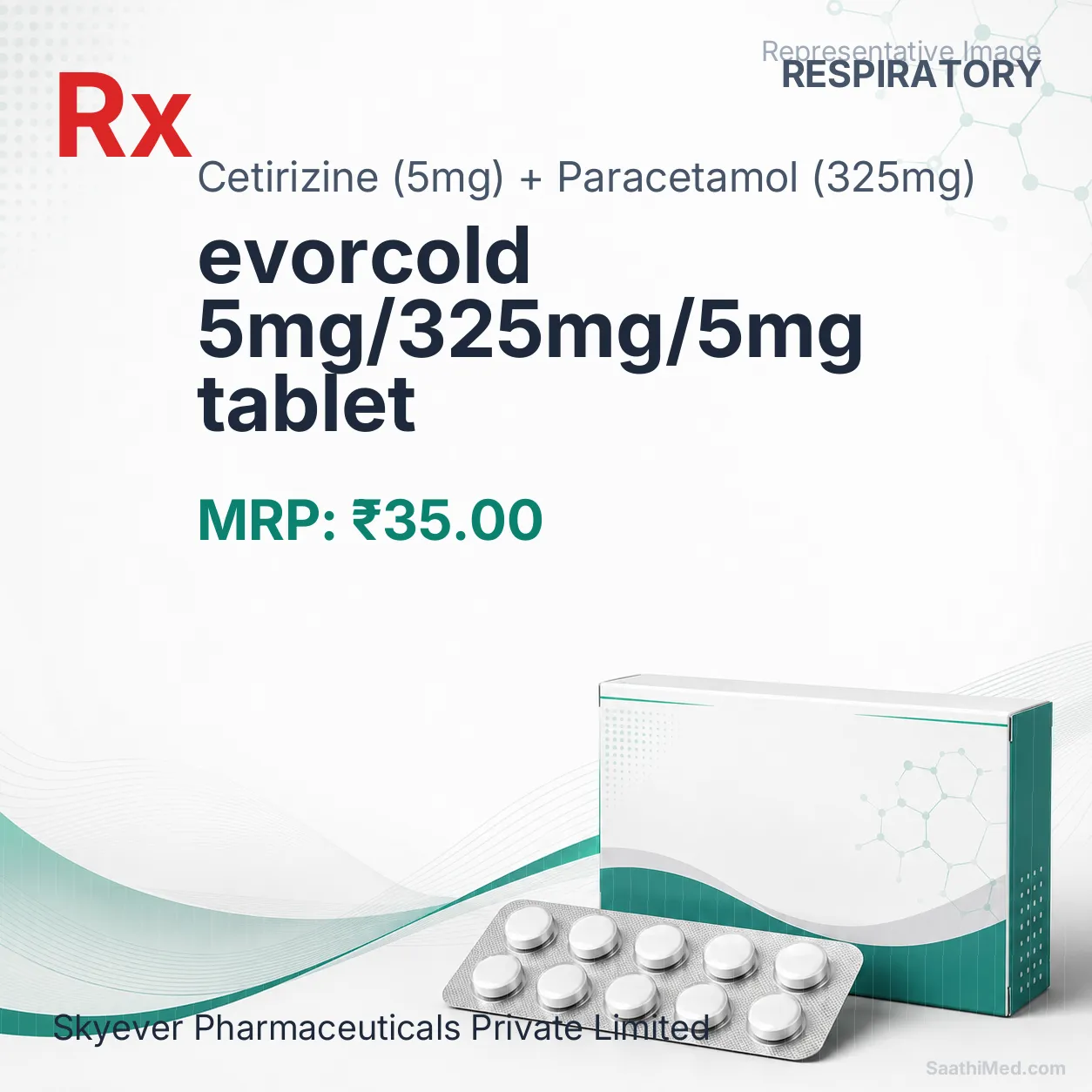 evorcold 5mg/325mg/5mg tablet Allopathy (Cetirizine (5mg)) - Uses in Hindi, Side Effects, Substitutes & Price in India