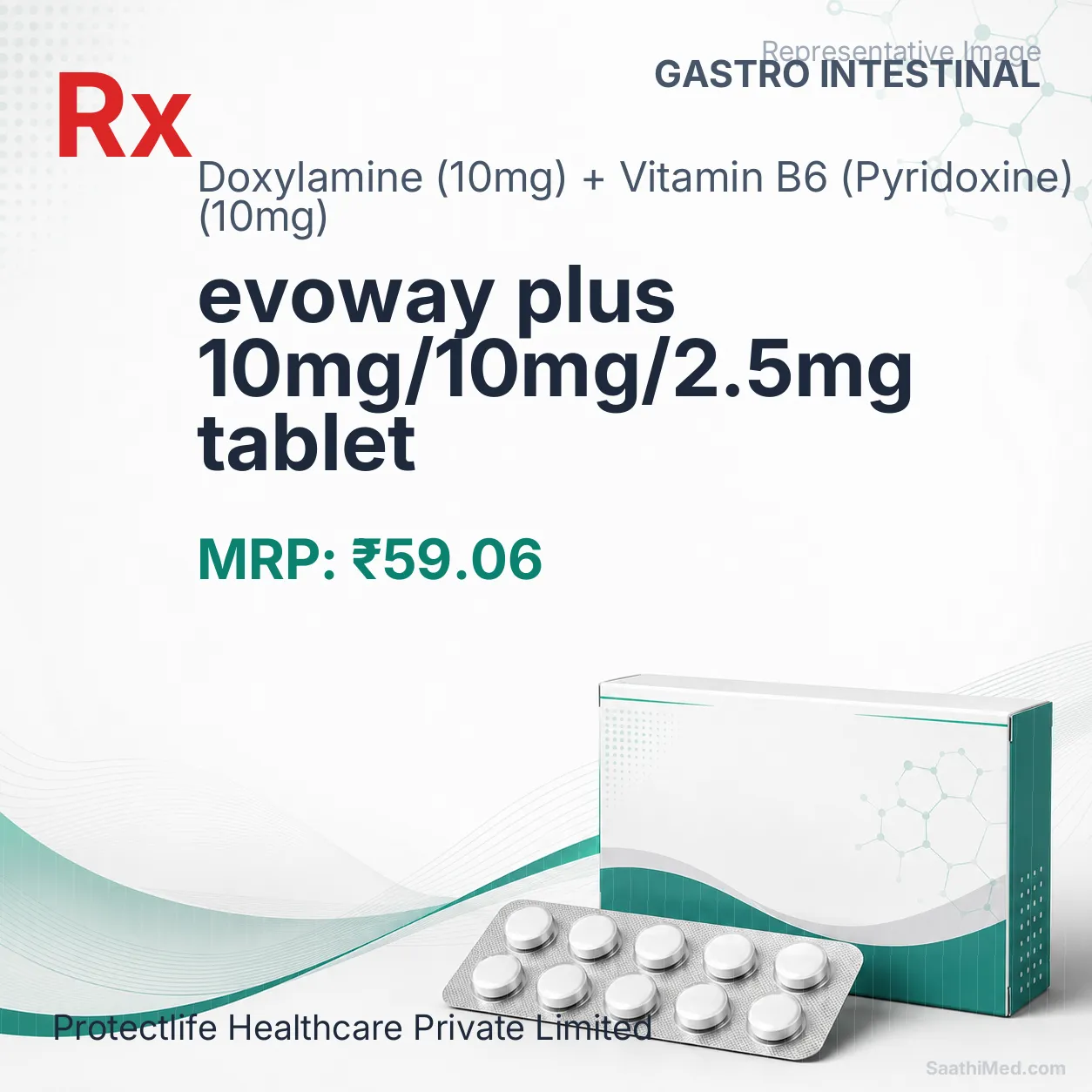 evoway plus 10mg/10mg/2.5mg tablet Allopathy (Doxylamine (10mg)) - Uses in Hindi, Side Effects, Substitutes & Price in India