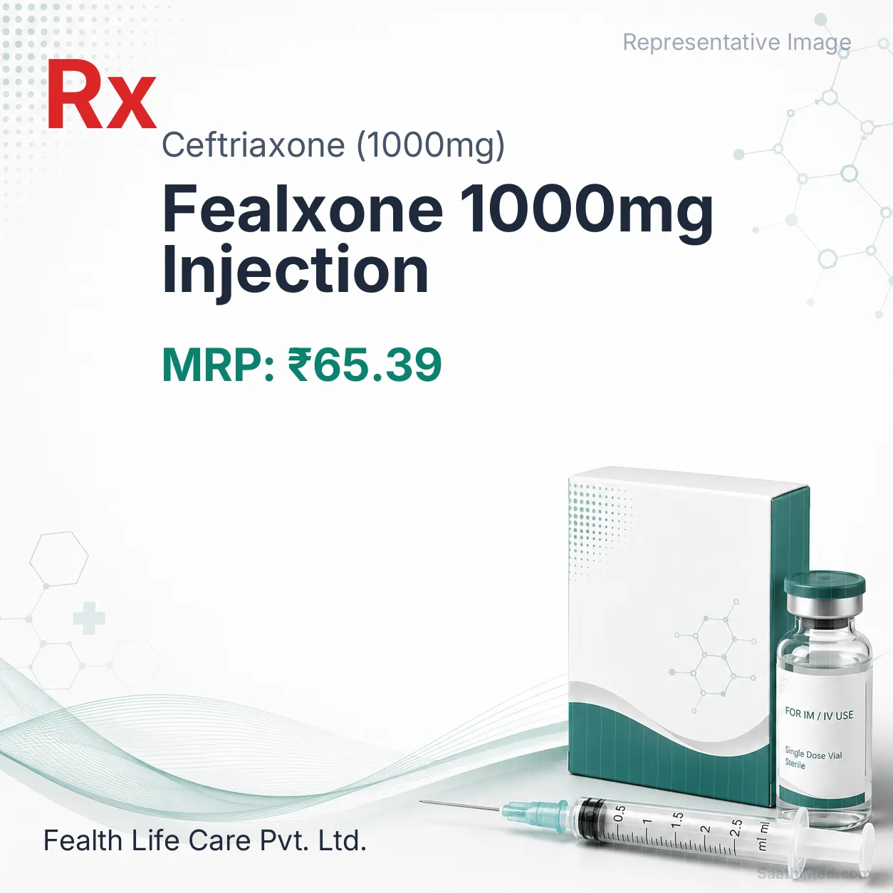 Fealxone 1000mg Injection - Ceftriaxone (1000mg) medicine