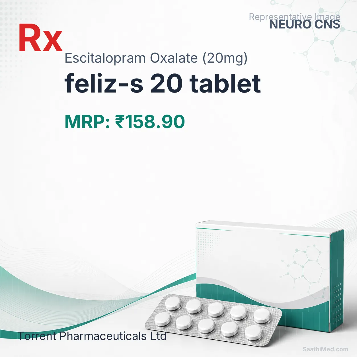 feliz-s 20 tablet Allopathy (Escitalopram Oxalate (20mg)) - Uses in Hindi, Side Effects, Substitutes & Price in India