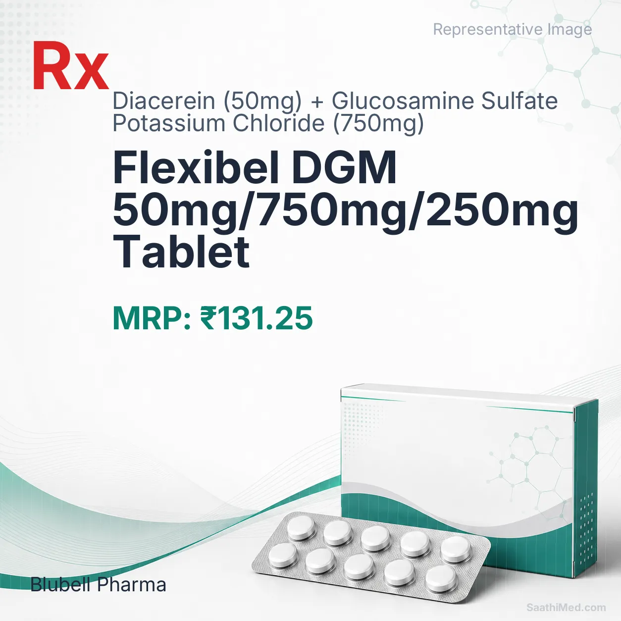 Flexibel DGM 50mg/750mg/250mg Tablet Allopathy (Diacerein (50mg)) - Uses in Hindi, Side Effects, Substitutes & Price in India