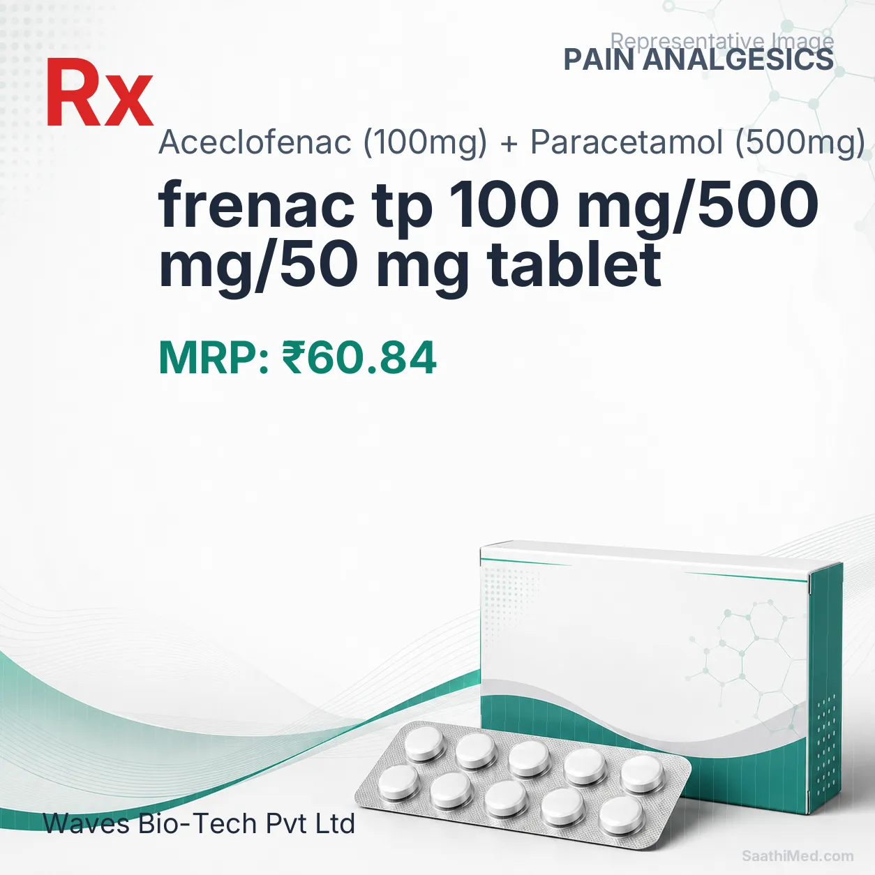 frenac tp 100 mg/500 mg/50 mg tablet Allopathy (Aceclofenac (100mg)) - Uses in Hindi, Side Effects, Substitutes & Price in India