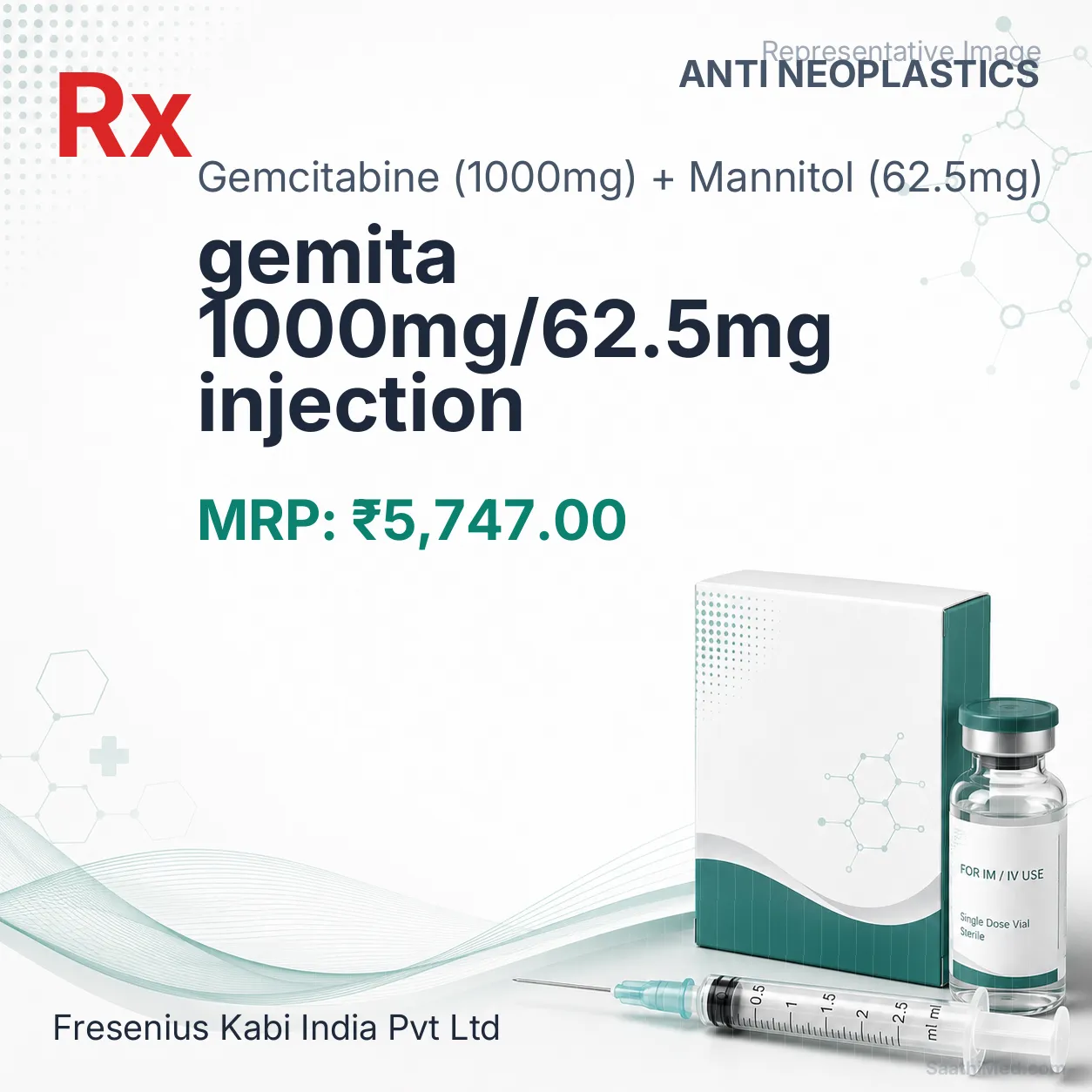 gemita 1000mg/62.5mg injection Allopathy (Gemcitabine (1000mg)) - Uses in Hindi, Side Effects, Substitutes & Price in India