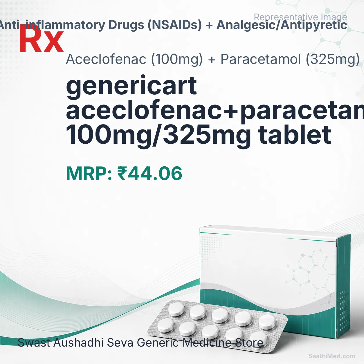 genericart aceclofenac+paracetamol 100mg/325mg tablet Allopathy (Aceclofenac (100mg)) - Uses in Hindi, Side Effects, Substitutes & Price in India