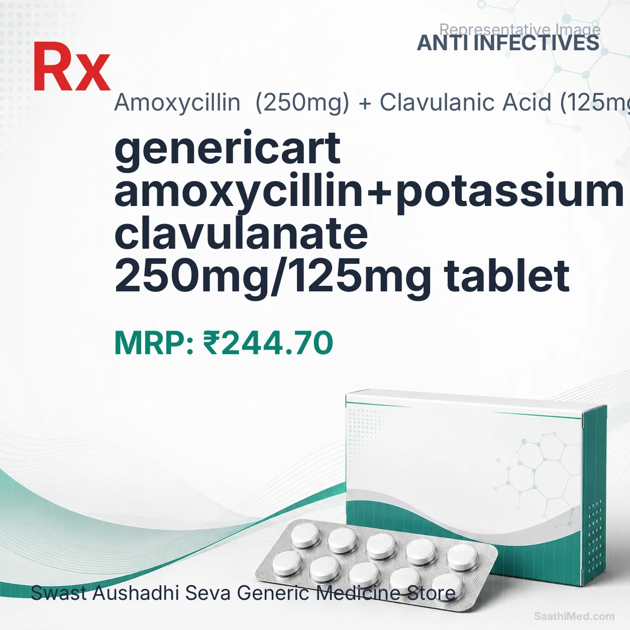 genericart amoxycillin+potassium clavulanate 250mg/125mg tablet Allopathy (Amoxycillin (250mg)) - Uses in Hindi, Side Effects, Substitutes & Price in India