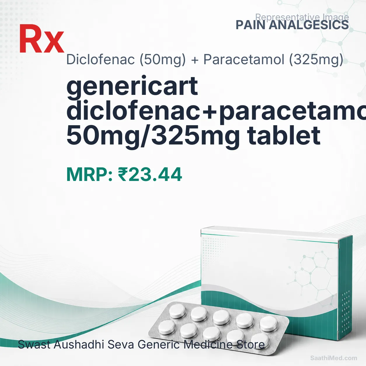 genericart diclofenac+paracetamol 50mg/325mg tablet Allopathy (Diclofenac (50mg)) - Uses in Hindi, Side Effects, Substitutes & Price in India