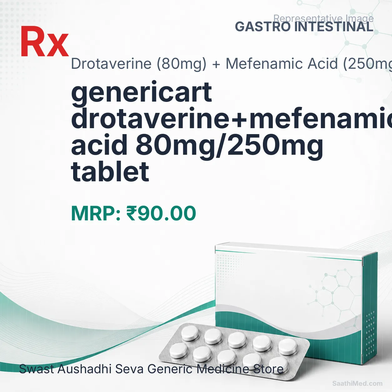 genericart drotaverine+mefenamic acid 80mg/250mg tablet Allopathy (Drotaverine (80mg)) - Uses in Hindi, Side Effects, Substitutes & Price in India