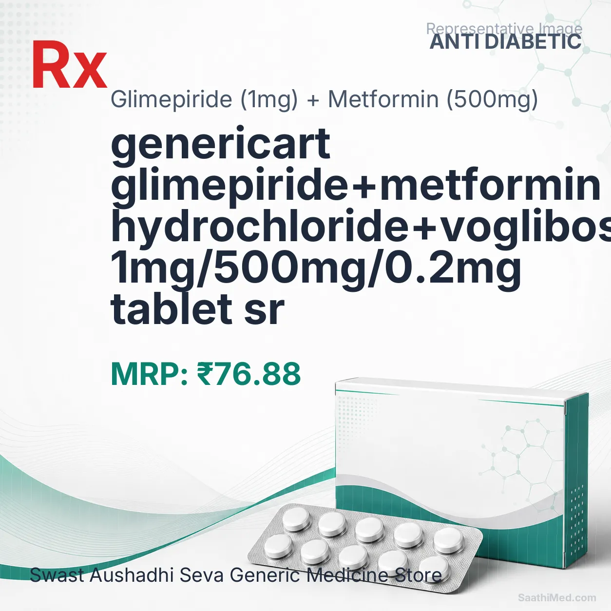 genericart glimepiride+metformin hydrochloride+voglibose 1mg/500mg/0.2mg tablet sr Allopathy (Glimepiride (1mg)) - Uses in Hindi, Side Effects, Substitutes & Price in India