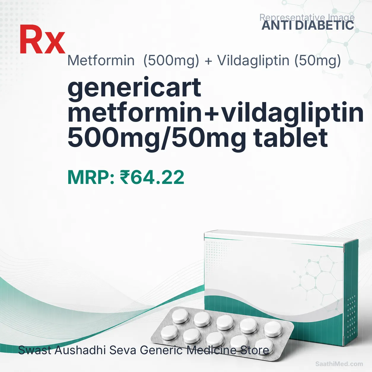 genericart metformin+vildagliptin 500mg/50mg tablet Allopathy (Metformin (500mg)) - Uses in Hindi, Side Effects, Substitutes & Price in India