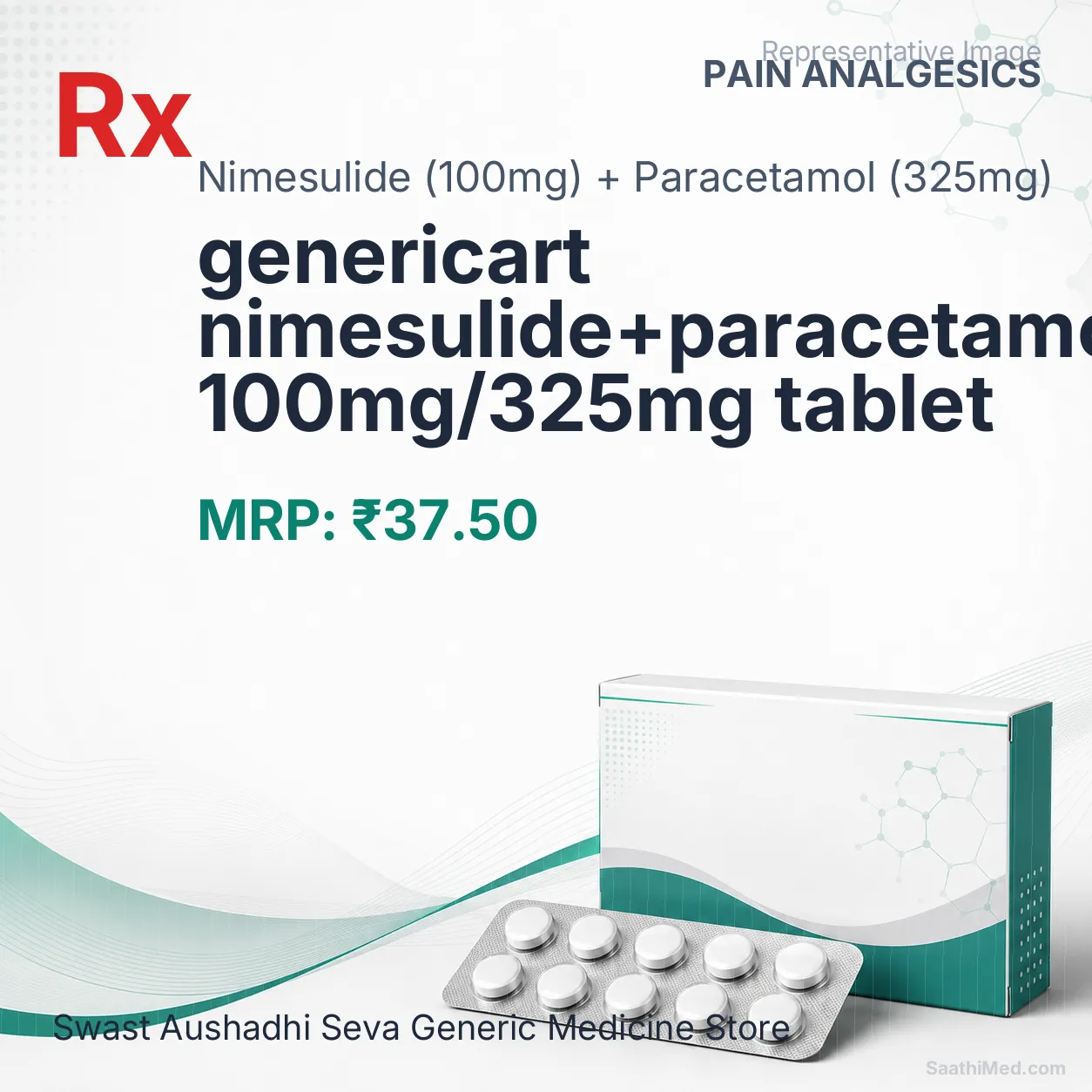 genericart nimesulide+paracetamol 100mg/325mg tablet Allopathy (Nimesulide (100mg)) - Uses in Hindi, Side Effects, Substitutes & Price in India