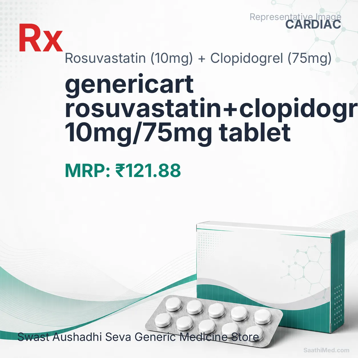 genericart rosuvastatin+clopidogrel 10mg/75mg tablet Allopathy (Rosuvastatin (10mg)) - Uses in Hindi, Side Effects, Substitutes & Price in India
