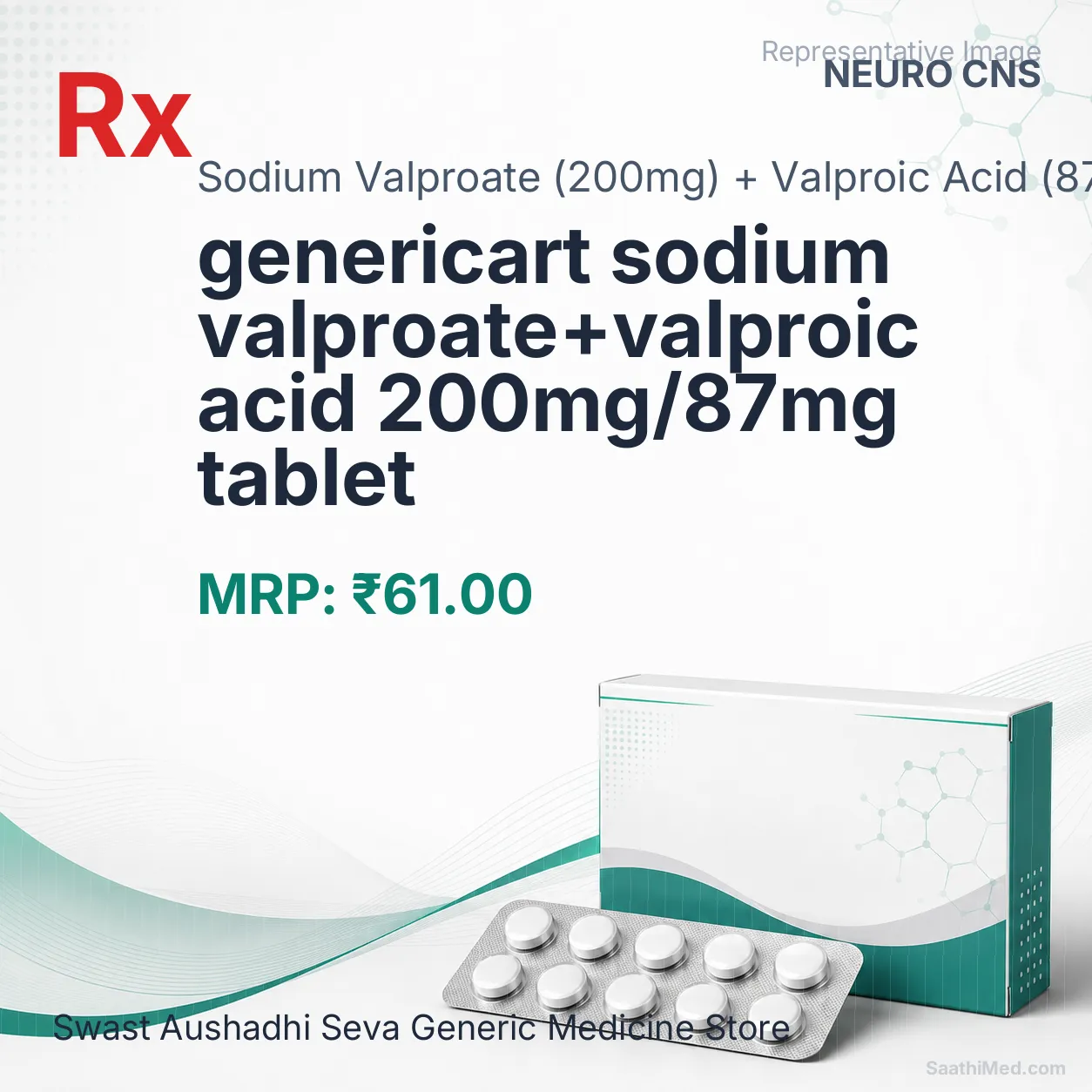 genericart sodium valproate+valproic acid 200mg/87mg tablet Allopathy (Sodium Valproate (200mg)) - Uses in Hindi, Side Effects, Substitutes & Price in India