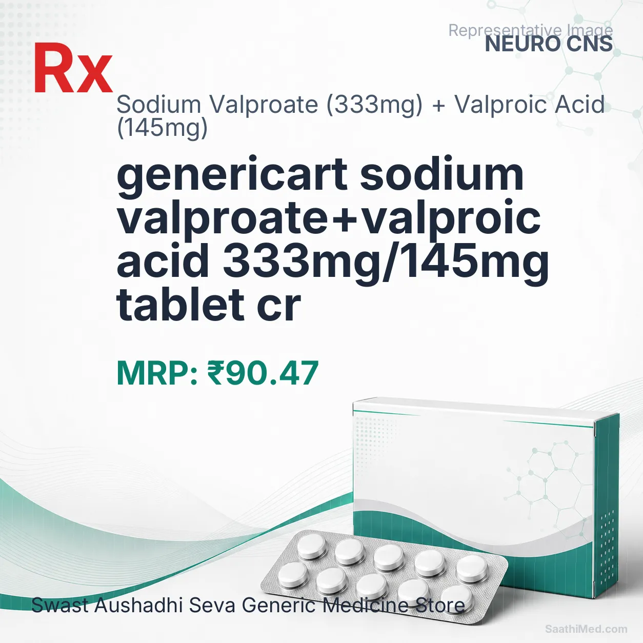 genericart sodium valproate+valproic acid 333mg/145mg tablet cr Allopathy (Sodium Valproate (333mg)) - Uses in Hindi, Side Effects, Substitutes & Price in India