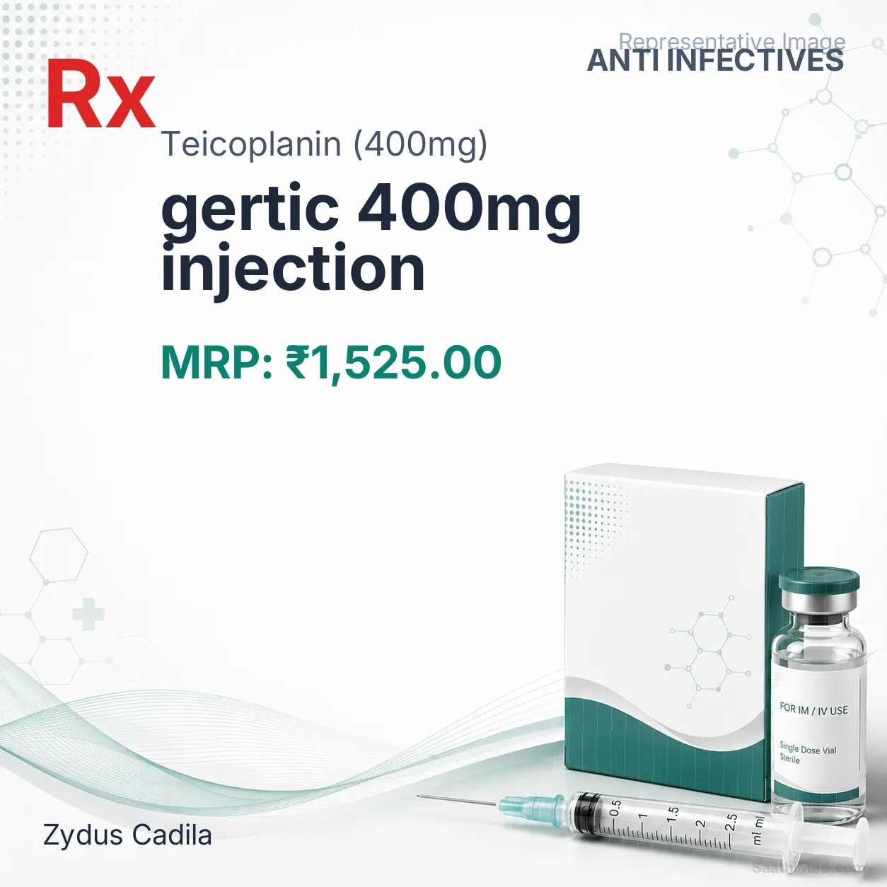 gertic 400mg injection Allopathy (Teicoplanin (400mg)) - Uses in Hindi, Side Effects, Substitutes & Price in India