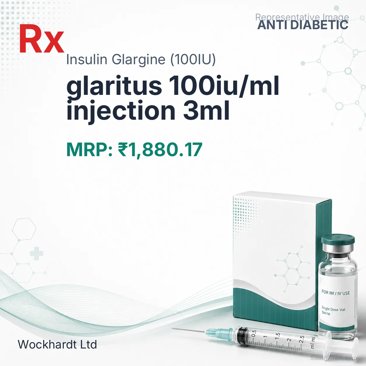 glaritus 100iu/ml injection 3ml Allopathy (Insulin Glargine (100IU)) - Uses in Hindi, Side Effects, Substitutes & Price in India