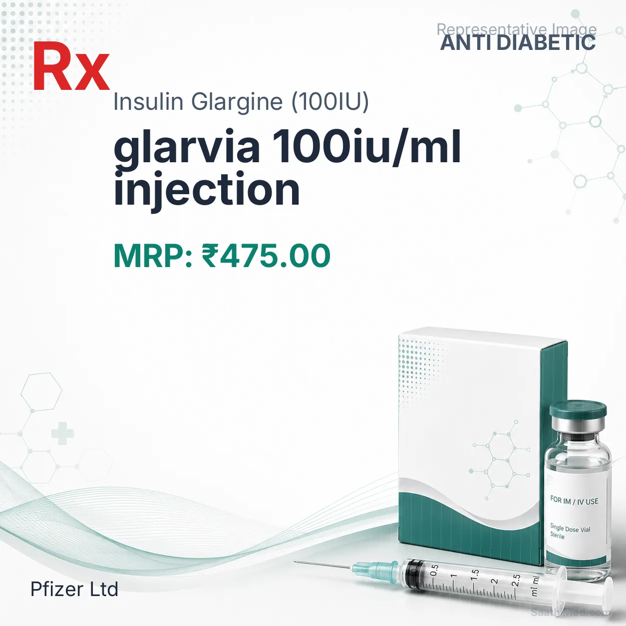 glarvia 100iu/ml injection Allopathy (Insulin Glargine (100IU)) - Uses in Hindi, Side Effects, Substitutes & Price in India