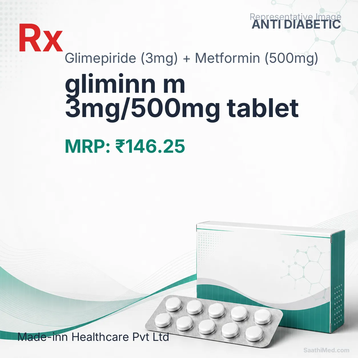 gliminn m 3mg/500mg tablet Allopathy (Glimepiride (3mg)) - Uses in Hindi, Side Effects, Substitutes & Price in India