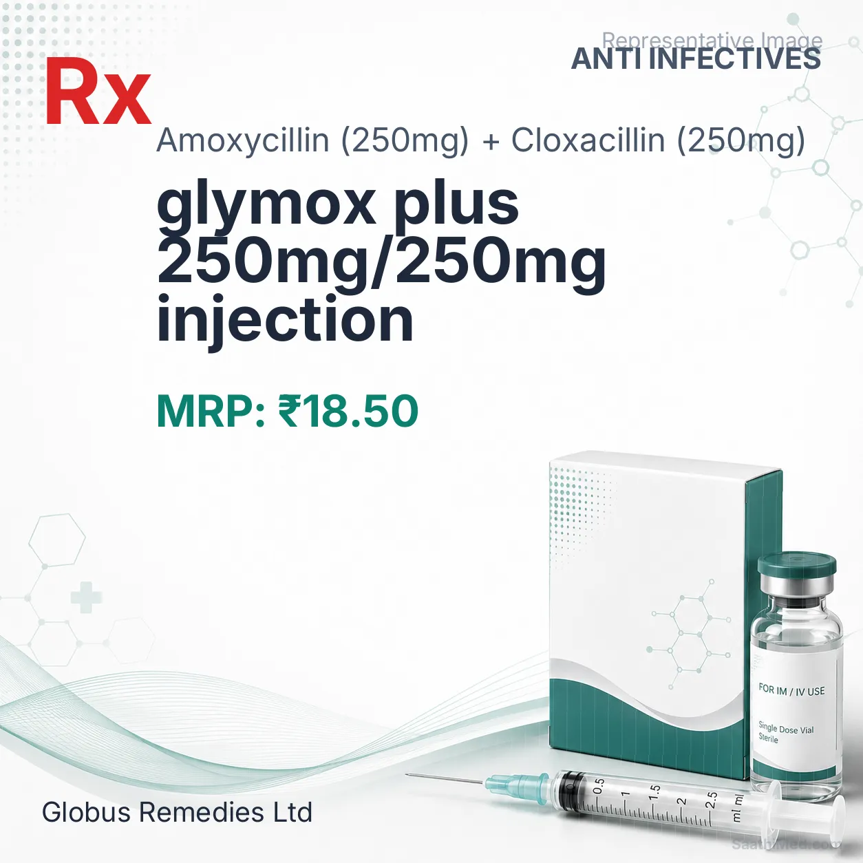 glymox plus 250mg/250mg injection Allopathy (Amoxycillin (250mg)) - Uses in Hindi, Side Effects, Substitutes & Price in India