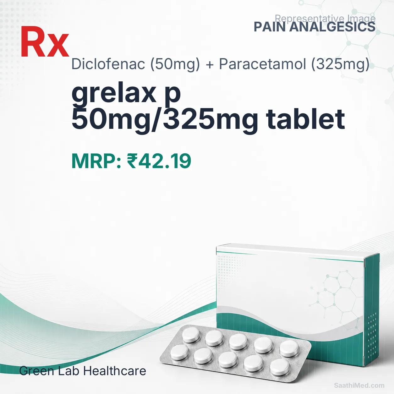 grelax p 50mg/325mg tablet Allopathy (Diclofenac (50mg)) - Uses in Hindi, Side Effects, Substitutes & Price in India