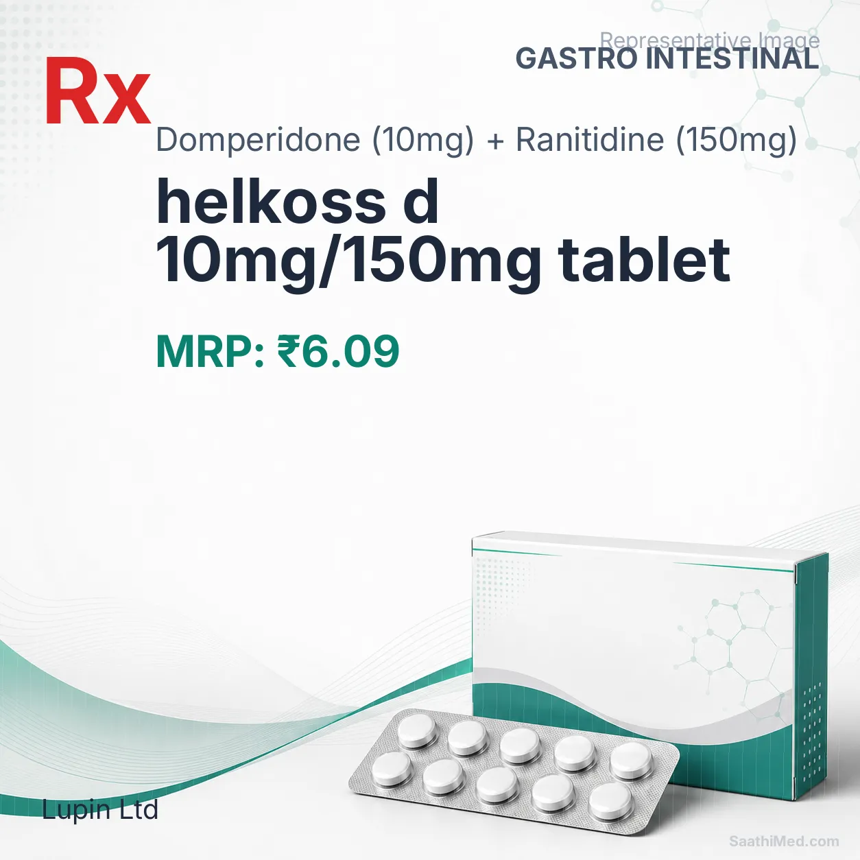 helkoss d 10mg/150mg tablet Allopathy (Domperidone (10mg)) - Uses in Hindi, Side Effects, Substitutes & Price in India