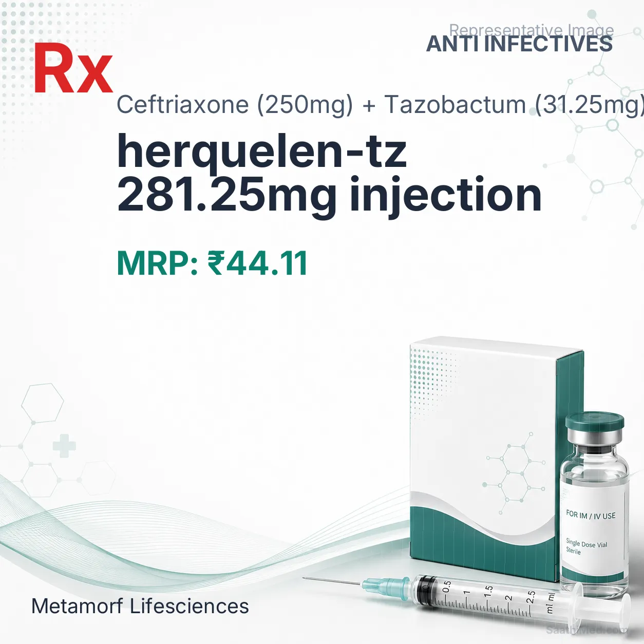 herquelen-tz 281.25mg injection Allopathy (Ceftriaxone (250mg)) - Uses in Hindi, Side Effects, Substitutes & Price in India