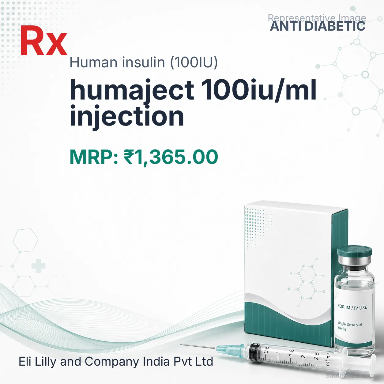 humaject 100iu/ml injection Allopathy (Human insulin (100IU)) - Uses in Hindi, Side Effects, Substitutes & Price in India