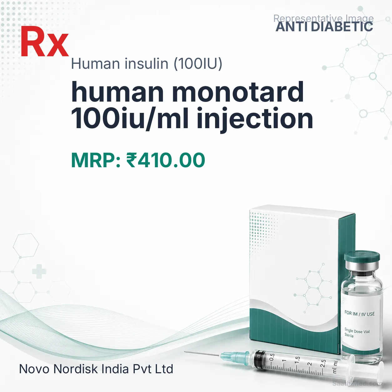human monotard 100iu/ml injection Allopathy (Human insulin (100IU)) - Uses in Hindi, Side Effects, Substitutes & Price in India