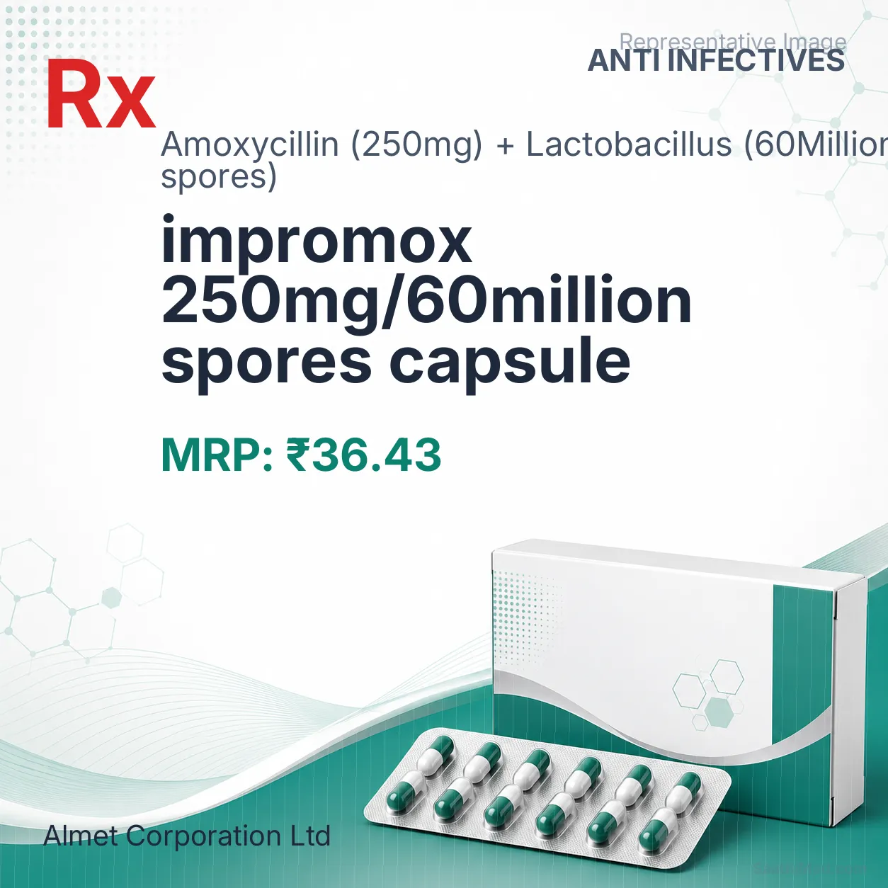impromox 250mg/60million spores capsule Allopathy (Amoxycillin (250mg)) - Uses in Hindi, Side Effects, Substitutes & Price in India