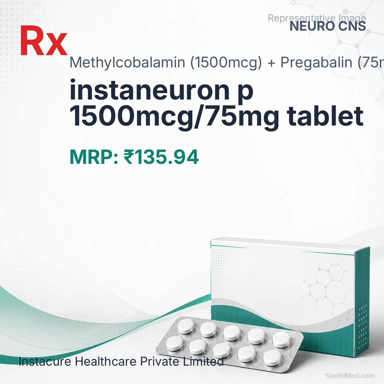 instaneuron p 1500mcg/75mg tablet Allopathy (Methylcobalamin (1500mcg)) - Uses in Hindi, Side Effects, Substitutes & Price in India