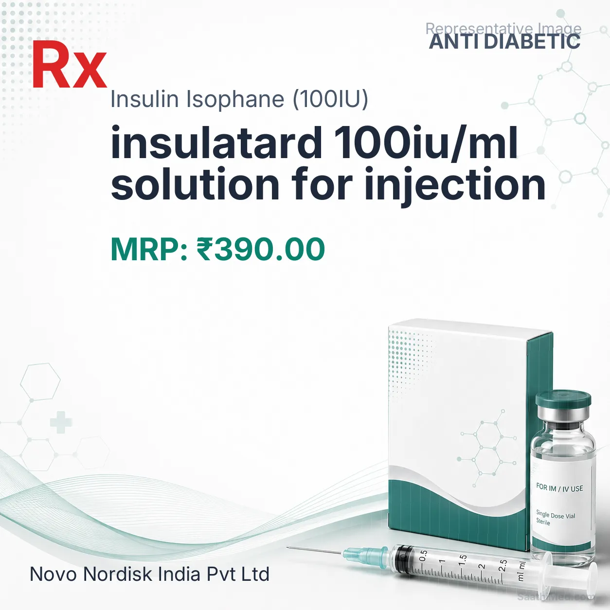 insulatard 100iu/ml solution for injection Allopathy (Insulin Isophane (100IU)) - Uses in Hindi, Side Effects, Substitutes & Price in India