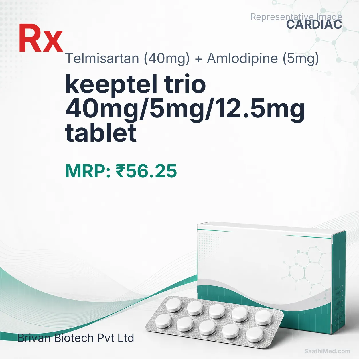 keeptel trio 40mg/5mg/12.5mg tablet Allopathy (Telmisartan (40mg)) - Uses in Hindi, Side Effects, Substitutes & Price in India