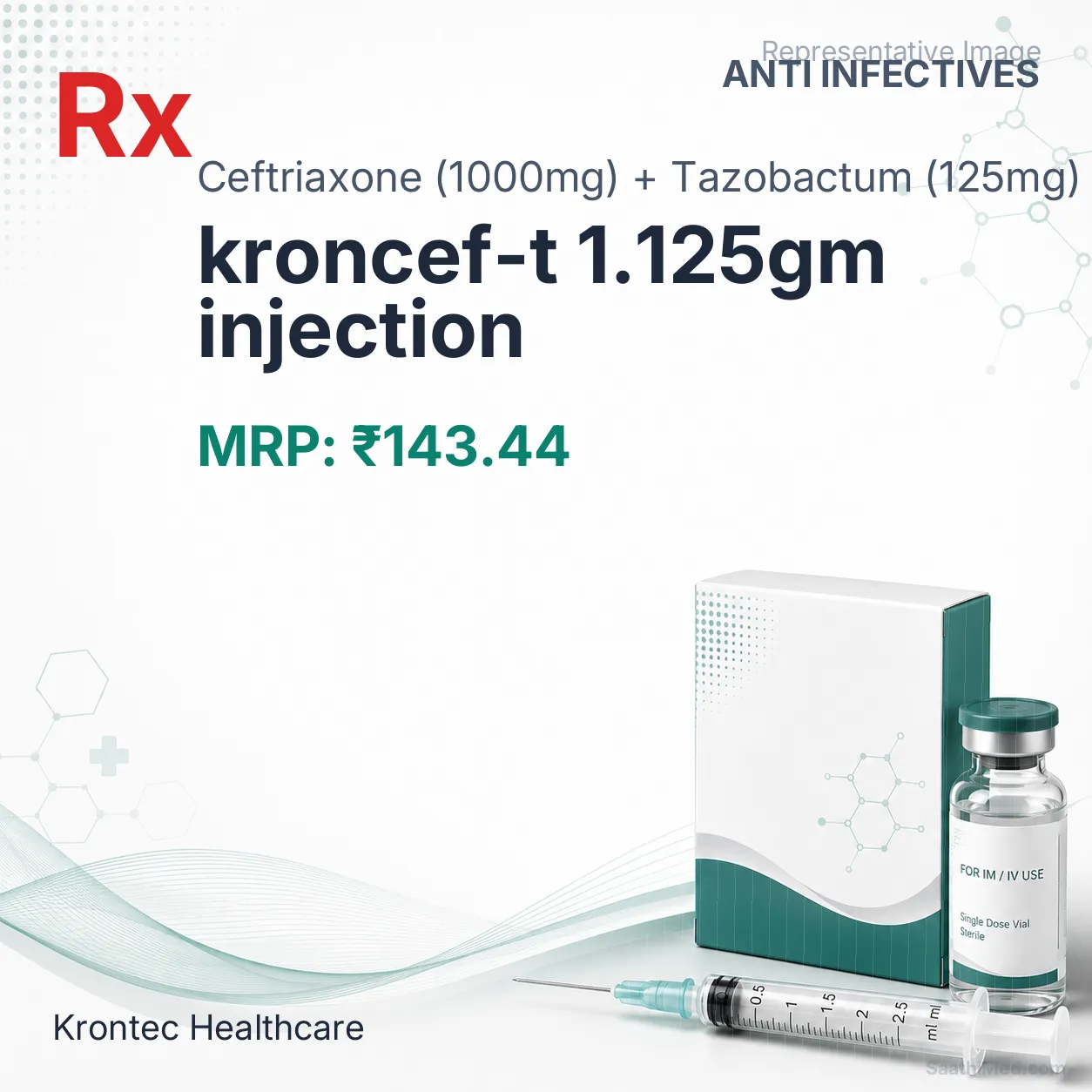 kroncef-t 1.125gm injection Allopathy (Ceftriaxone (1000mg)) - Uses in Hindi, Side Effects, Substitutes & Price in India