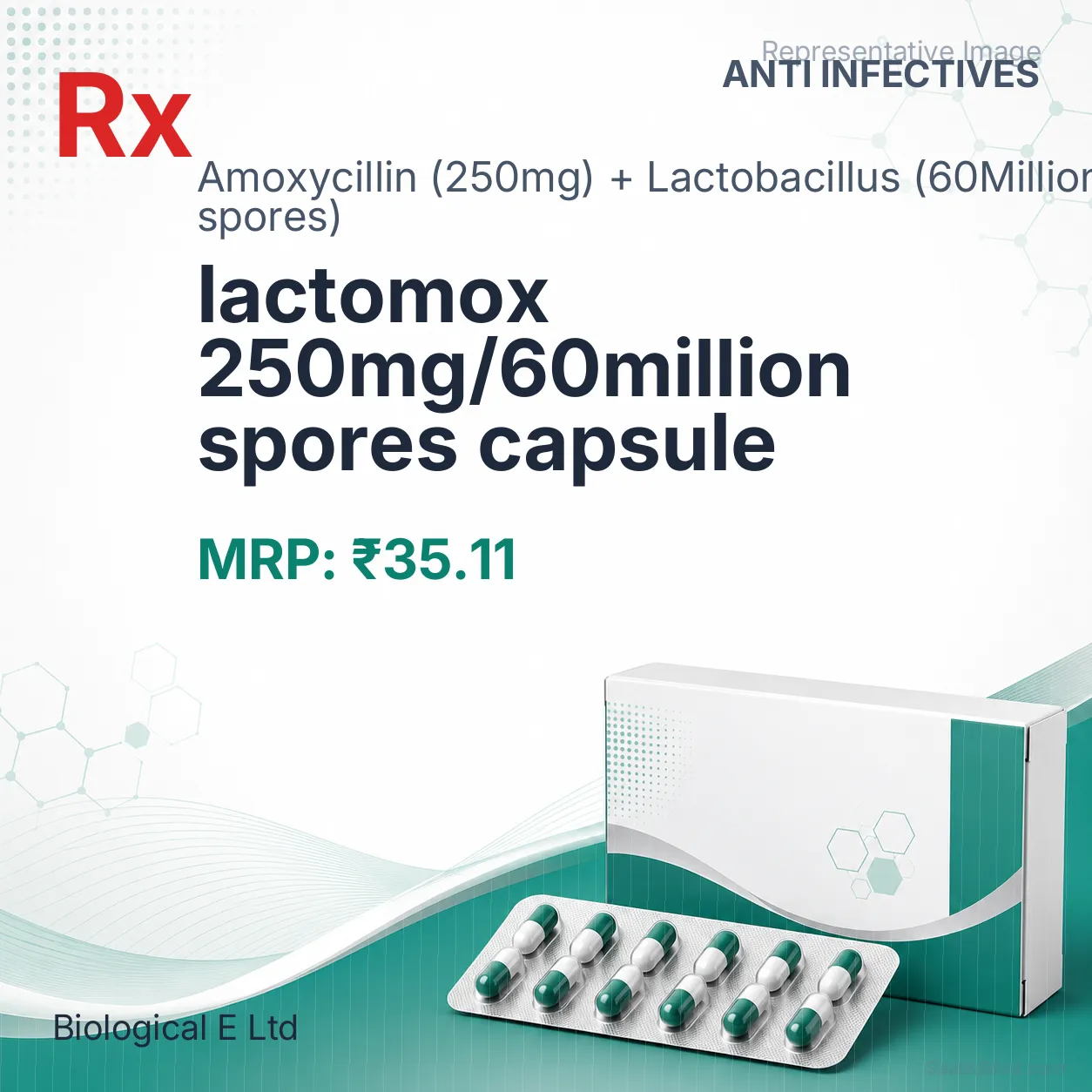 lactomox 250mg/60million spores capsule Allopathy (Amoxycillin (250mg)) - Uses in Hindi, Side Effects, Substitutes & Price in India