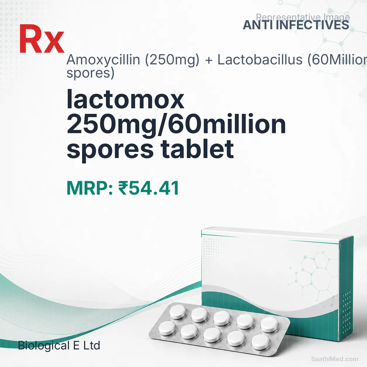 lactomox 250mg/60million spores tablet Allopathy (Amoxycillin (250mg)) - Uses in Hindi, Side Effects, Substitutes & Price in India