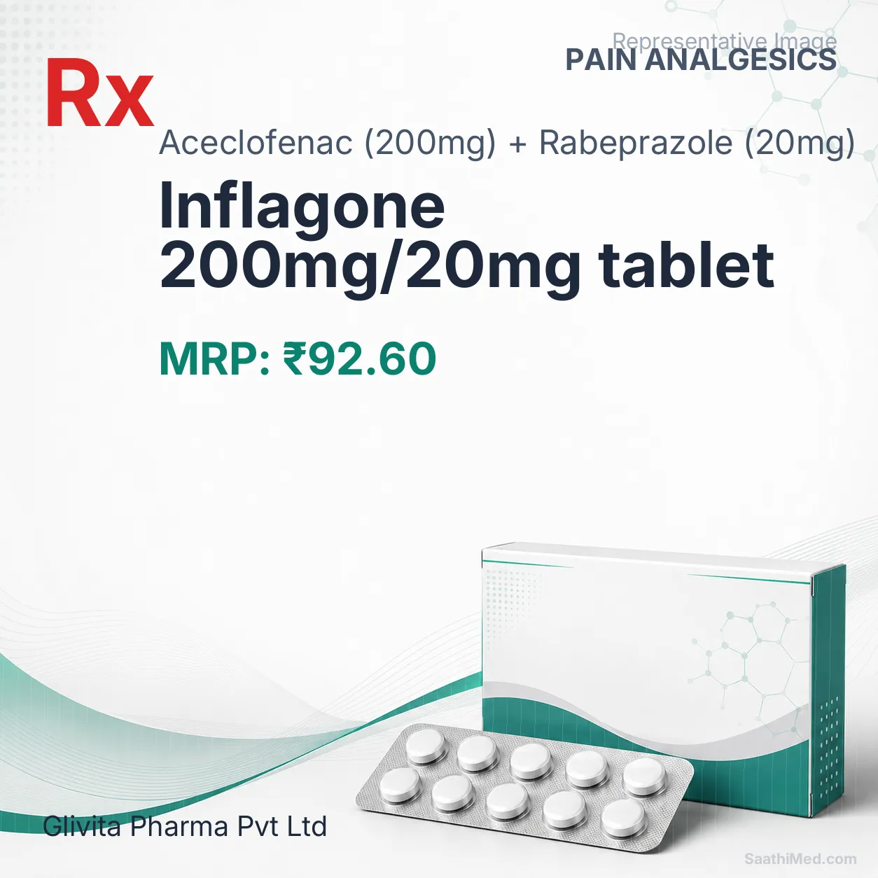 lnflagone 200mg/20mg tablet Allopathy (Aceclofenac (200mg)) - Uses in Hindi, Side Effects, Substitutes & Price in India