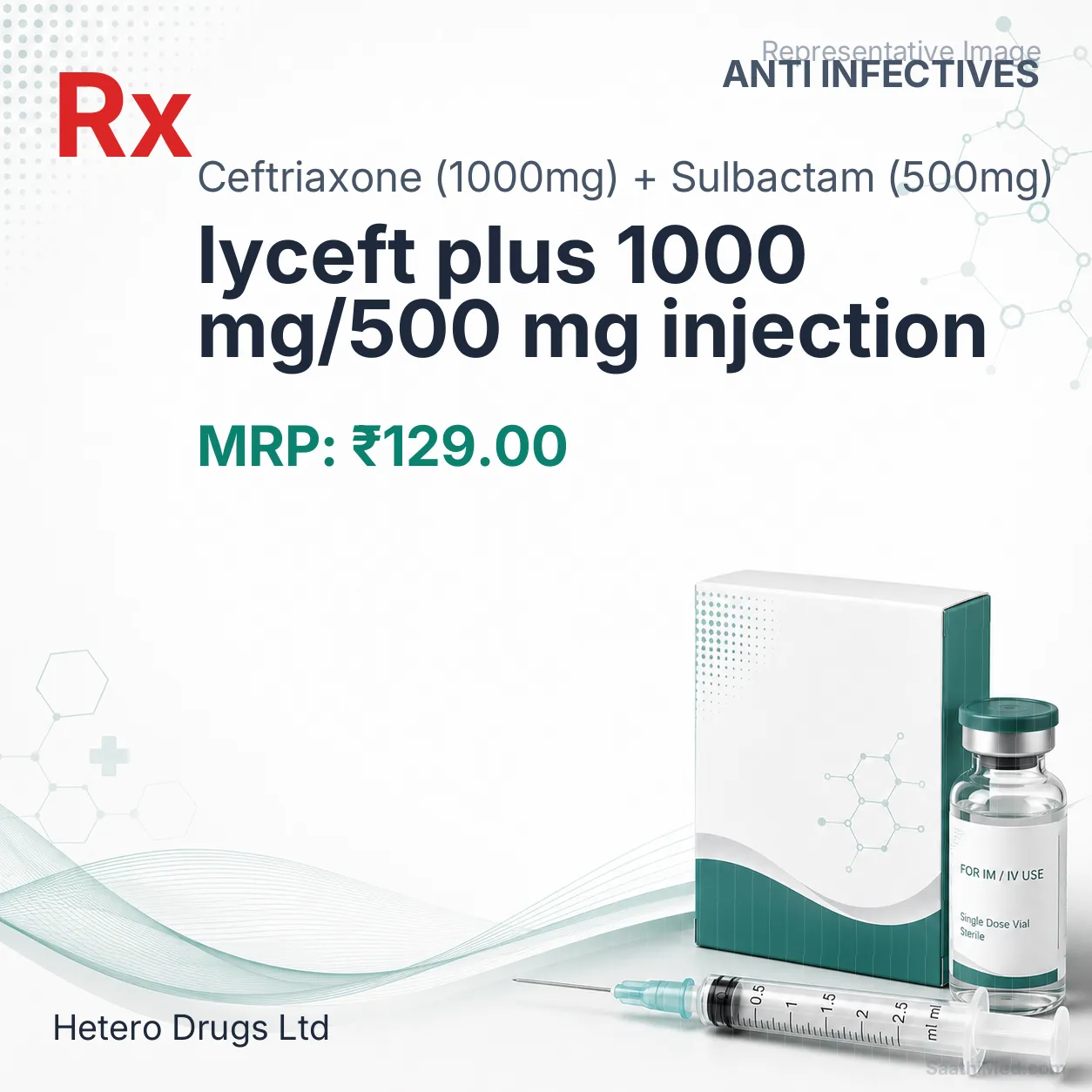 lyceft plus 1000 mg/500 mg injection Allopathy (Ceftriaxone (1000mg)) - Uses in Hindi, Side Effects, Substitutes & Price in India