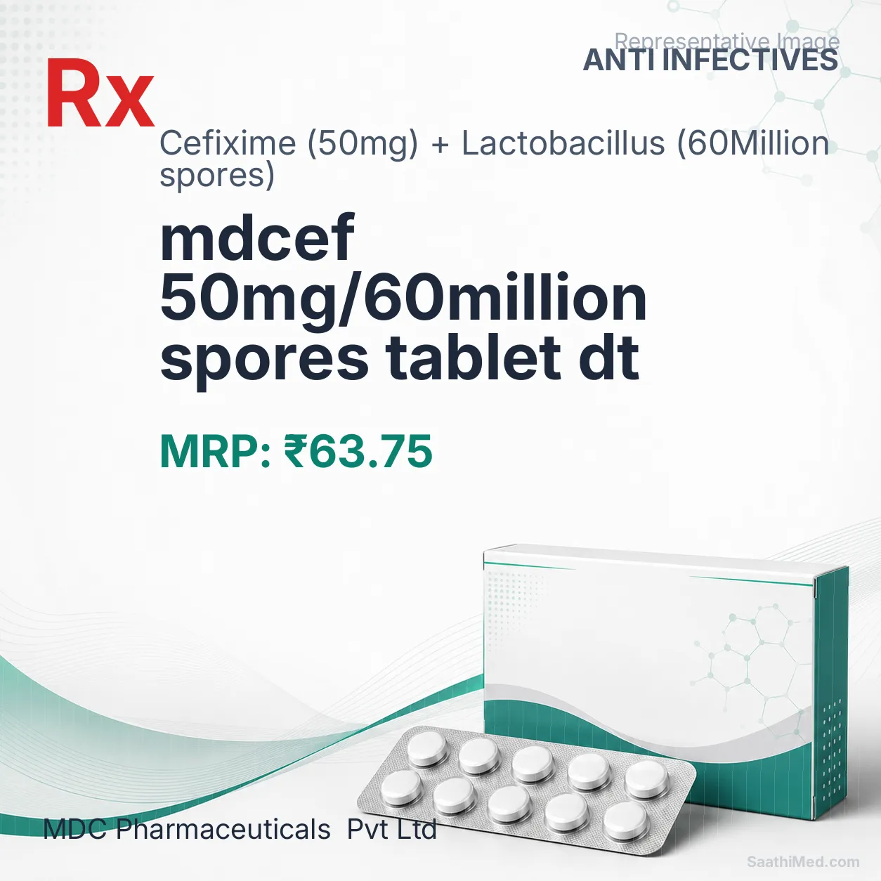 mdcef 50mg/60million spores tablet dt Allopathy (Cefixime (50mg)) - Uses in Hindi, Side Effects, Substitutes & Price in India